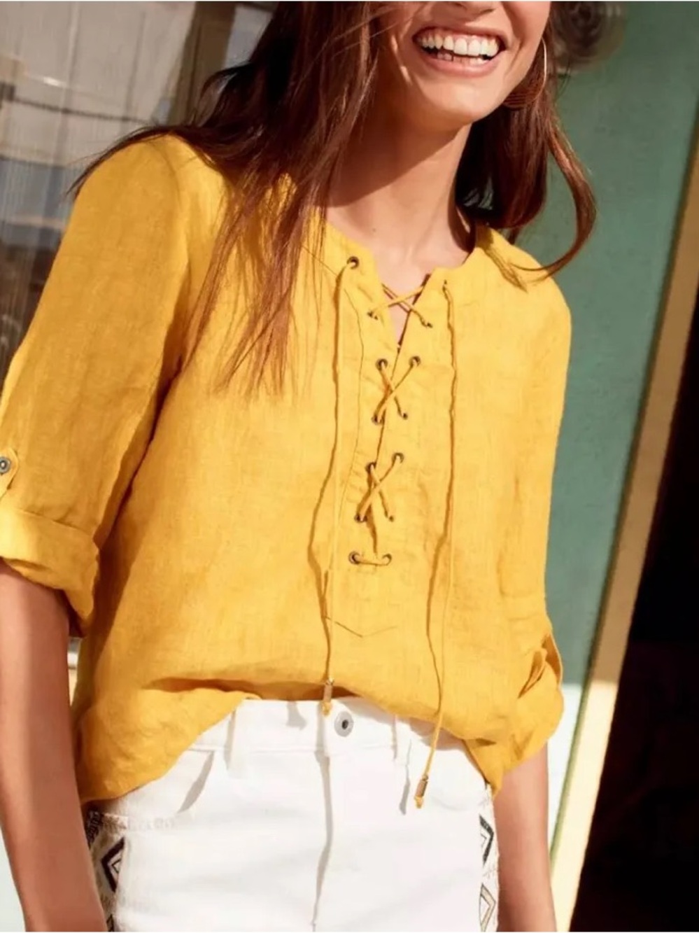 Anthropologie Maeve | 100% Luxury Linen Lace-Up Blouse